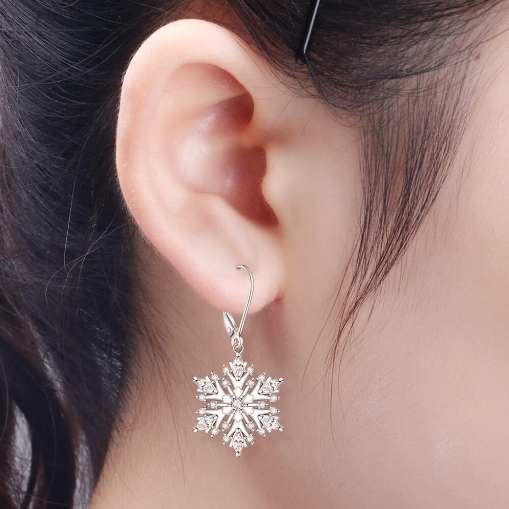 Sterling Silver Blue Snowflake Dangle Earrings Fo… - image 3